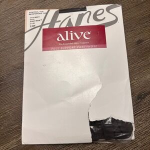 Hanes Alive Control Top‎ Reinforced Toe Full Support Pantyhose Barely Black A